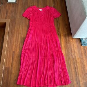 Hot pink silky flutter sleeve maxi dress with pockets XL
